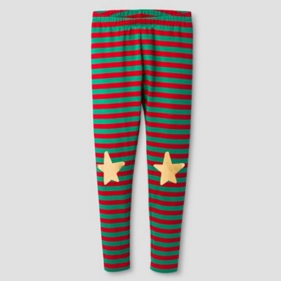 Cat & Jack Girls Holiday Elf Red & Green Striped Star Leggings - XS, S, M, L, XL
