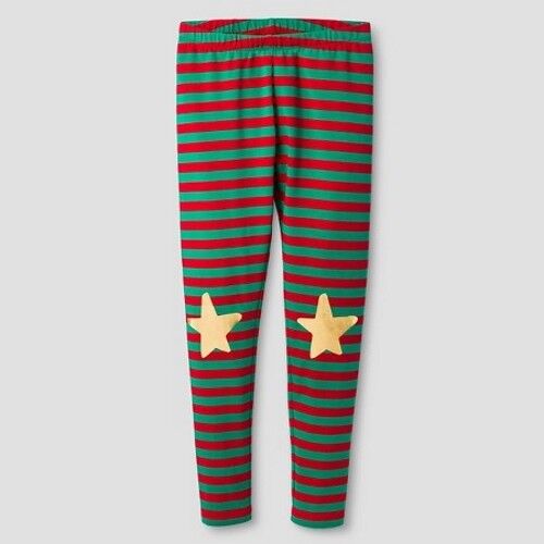 Cat & Jack Girls Holiday Elf Red & Green Striped Star Leggings - XS, S, M, L, XL - Bild 1 von 1