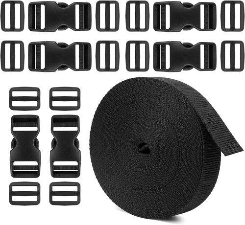 1 Inch 11 Yards Nylon Webbing Strap With 10PC Plastic Buckle + 12PC Side Release - Foto 3 di 9