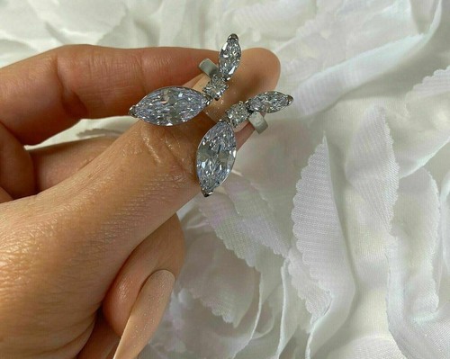 2.00 Ct Marquise Simulated Diamond Butterfly Engagement Ring 14k White Gold Over - Picture 2 of 4