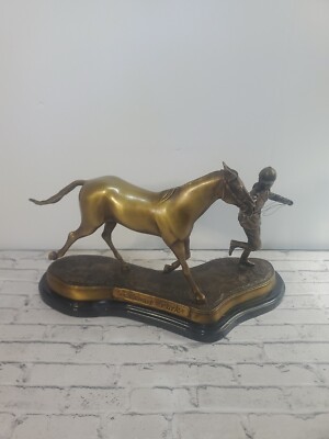 Vintage 2007 Delaware Park Bronze Statue Horse running With It's Rider 