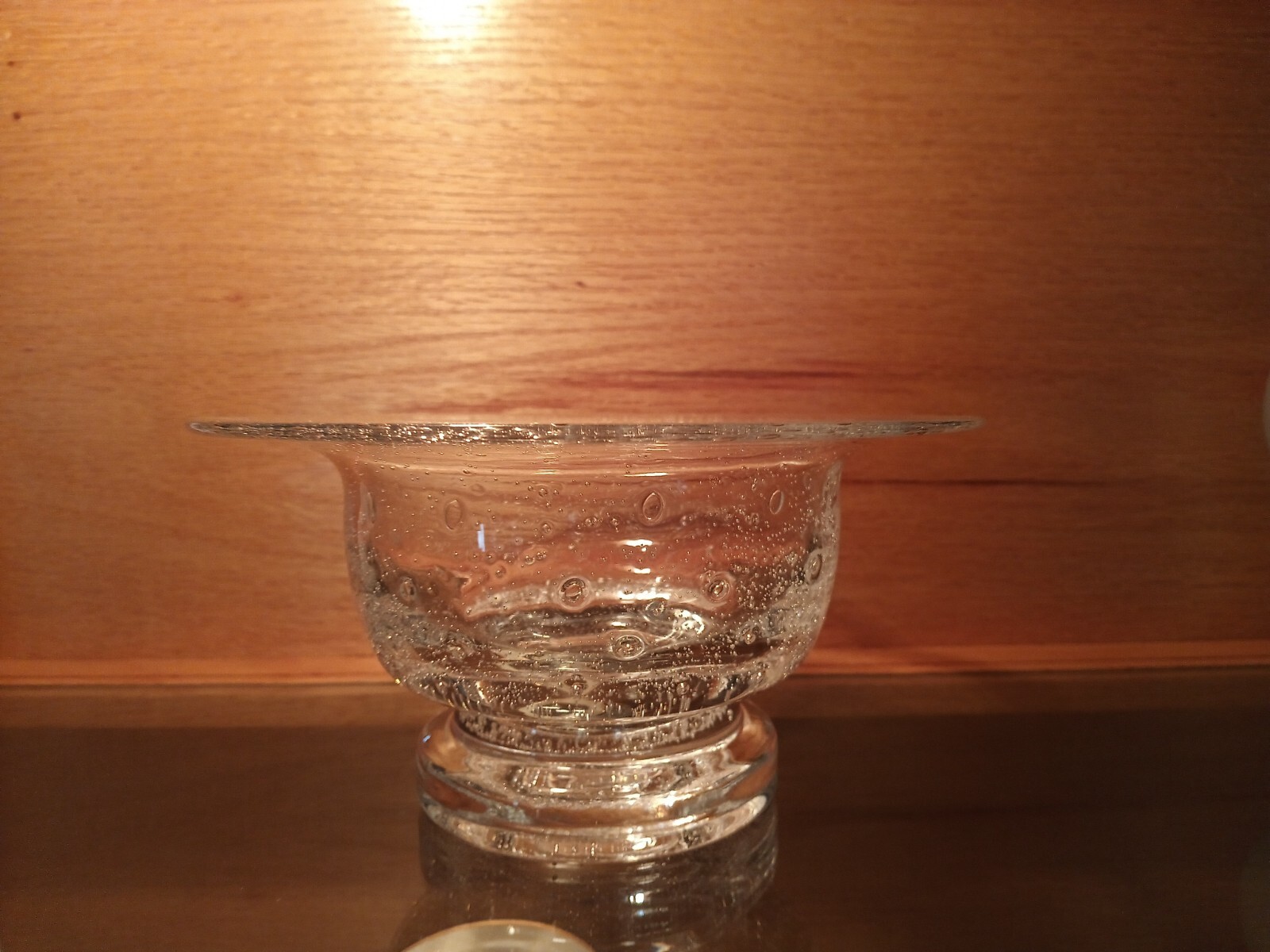 Southern Living 8-inch Hand-Blown Seeded Glass Pedestal Bowl with Controlled Bubbles