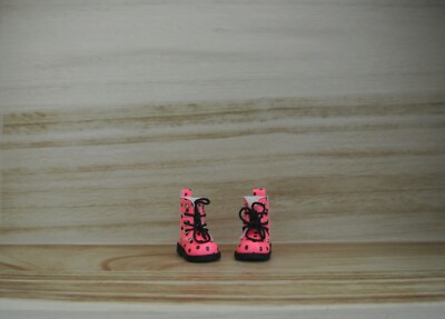 PU LEATHER DOLL BOOTS FLAMINGO PINK BLACK DOTS * BLYTHE * PULLIP * BJD * SINDY