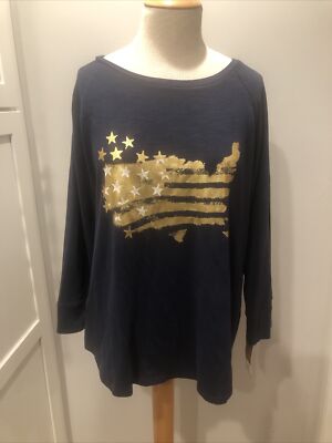 Sonoma Shirt Womens Size XL Navy Blue Long Sleeve United States Map