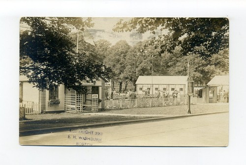 People in Garden, maybe for war effort, WWI 1918 RPPC photo postcard, Boston MA