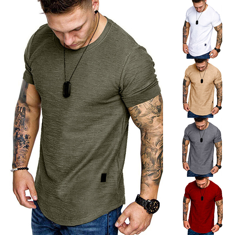 Crew Gym Shirt Tee Slim Neck Pullover Muscle Mens Short Fit Sleeve ...