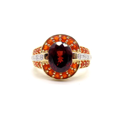 Vintage Granat Diamant Ring Gelbgold Vermeil 925 Sterling Silber signiert STS 6