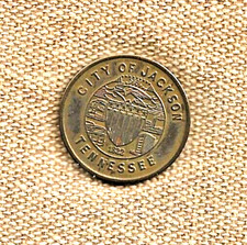 VINTAGE JACKSON TN 5¢ PARKING TOKEN - CITY OF JACKSON TENNESSEE - BRASS