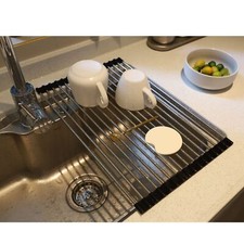 Roll up Dish Drying Rack Over The Sink Portable Stainless Still Rolling Rack ...