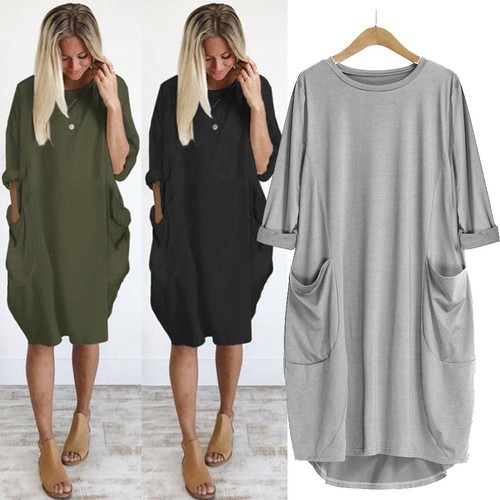 Plus Size Women Pocket Loose Dress 