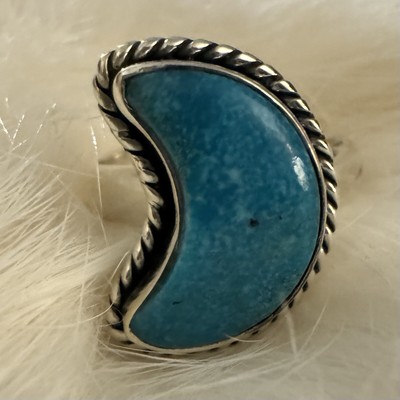 925 Sterling Silber natürlicher KINGMAN TÜRKIS Halbmond Ring Gr. 6 6,5 oder 7