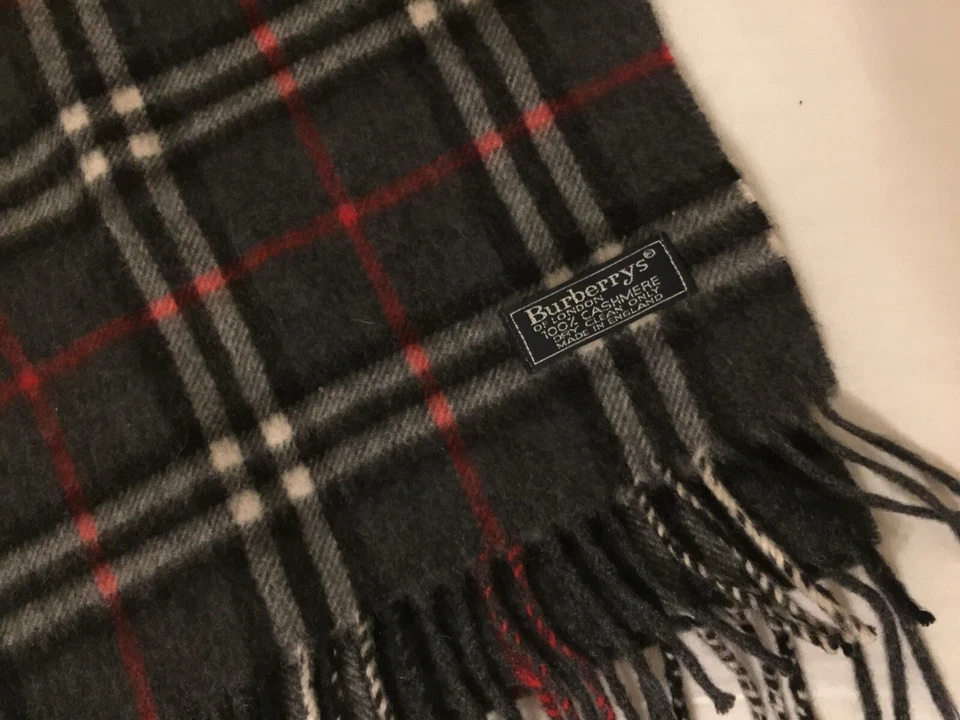 Bufanda a Cuadros Burberry Of London 100% Gris Cachemira De Colección Hecha en Inglaterra - Agujero Foto 2 de 4