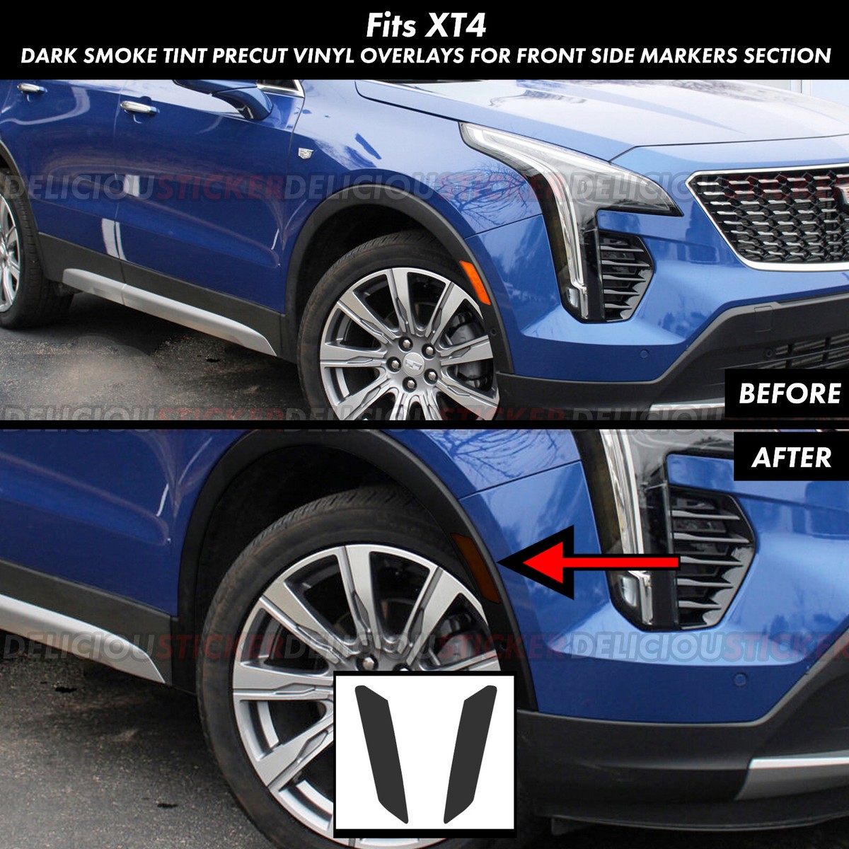 For 2019-2025 Cadillac XT4 Front Side Markers Reflectors Smoke