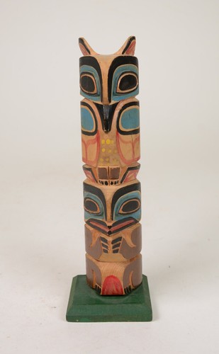 Vintage Northwest Coast Model Totem Pole; Fox over Rabbit / 3 quarter