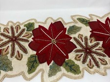 Pier Place World Market Beaded 35" Christmas Poinsettia Table Runner NEW