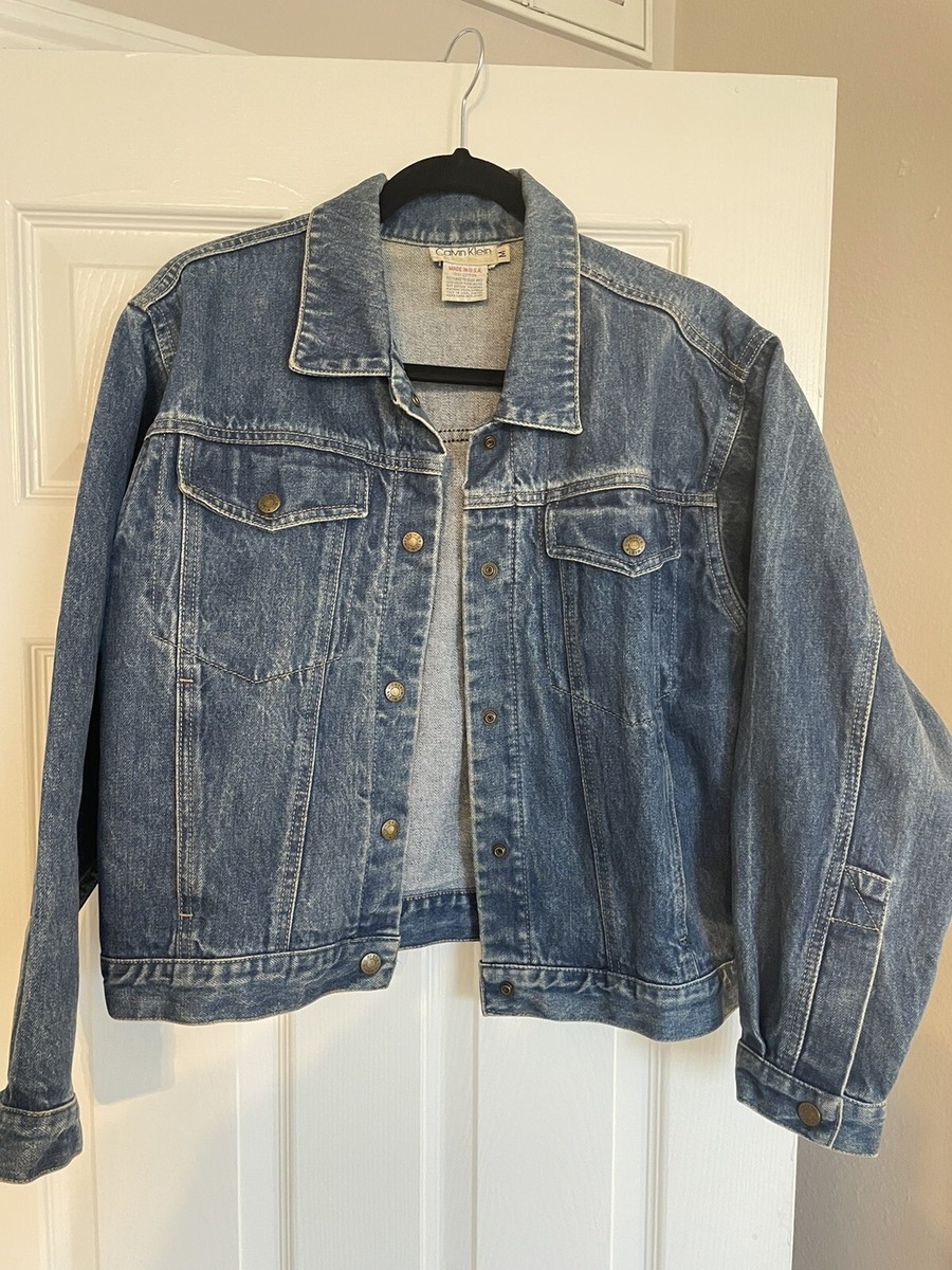 VTG 90s Calvin Klein Womens Denim Jacket Size M Grunge Faded 