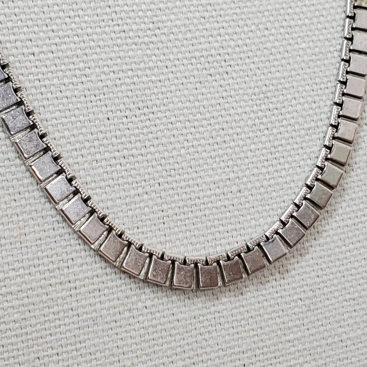Long vintage monet Signed silver Tone Flat Chain Link Long vintage monet Signed silver Tone Flat Chain Link
