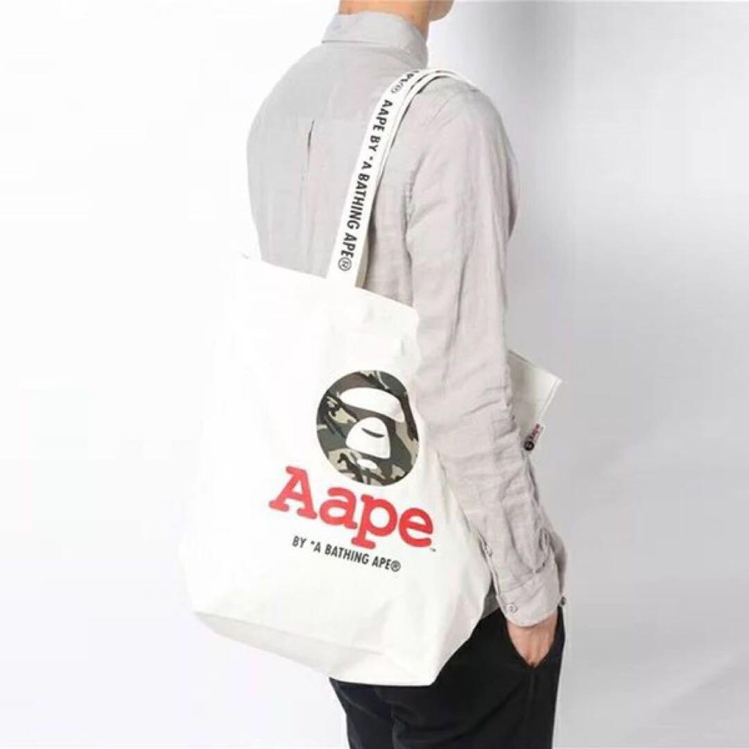 Bathing Ape ロゴ バッグ ホワイト A BATHING APE BAPE Canvas Original Tote Bag Pouch bag e-MOOK