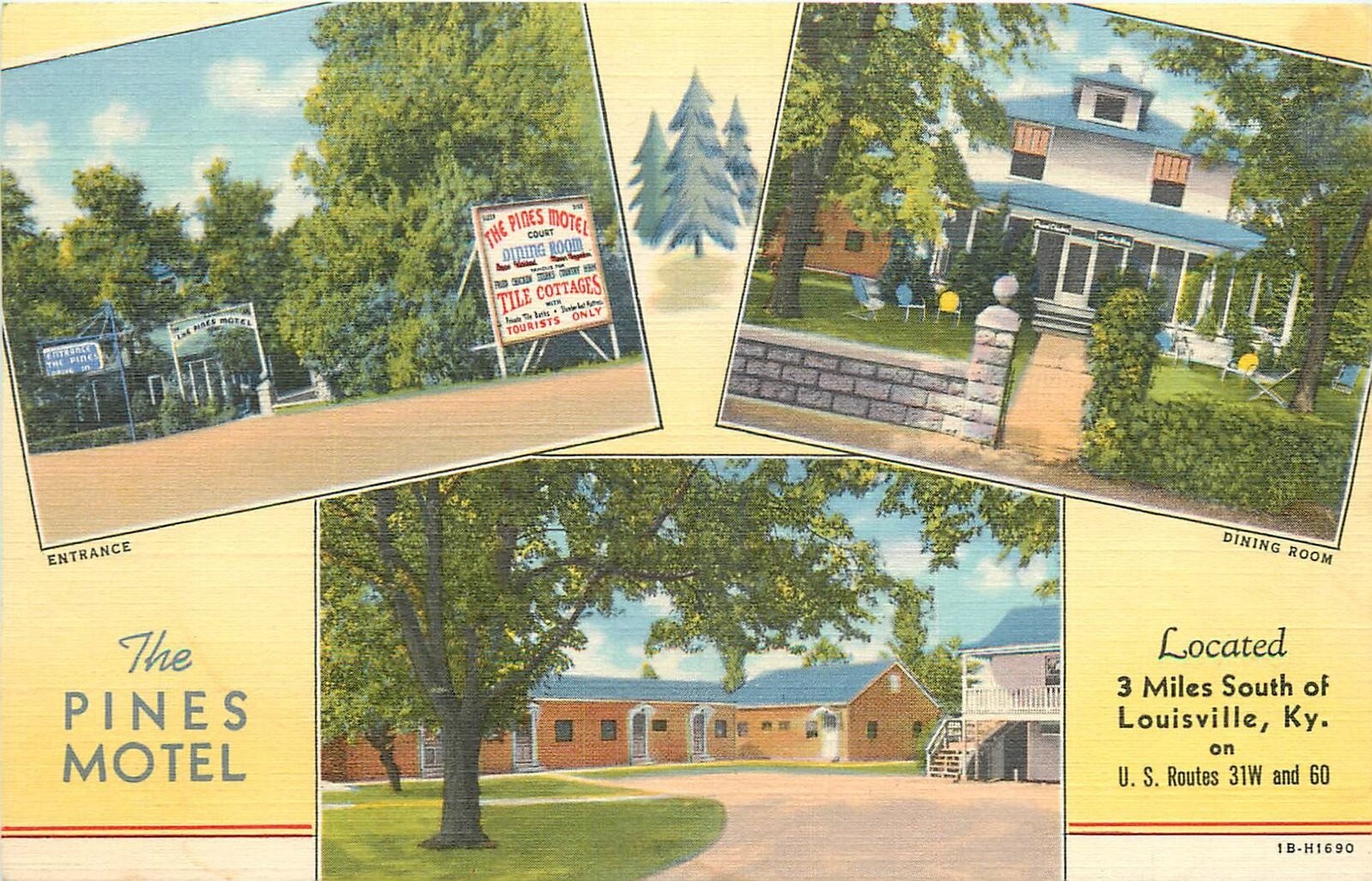 1940s Louisville Kentucky The Pines Motel multi View Teich Postcard 25-3606