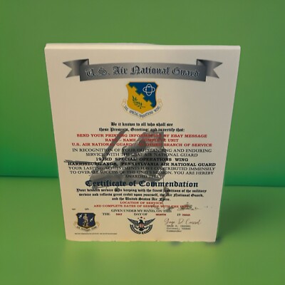 AIR NATIONAL GUARD - PA ANG / 193RD SPECIAL OPS WING~CERTIFICATE OF COMMENDATION