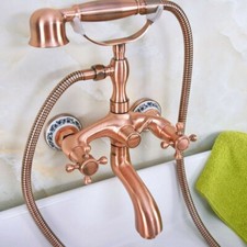 Red Copper Clawfoot Bath Tub Faucet with Hand Shower Mixer Tap Wall Mount Gna324