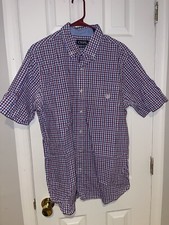CHAPS Blue Purple Plaid Short Sleeve Button Up Easy Care size Large