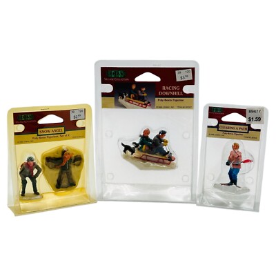 Lemax Town Village Christmas Accessory Lot Racing Downhill Snow Angel Shoveling