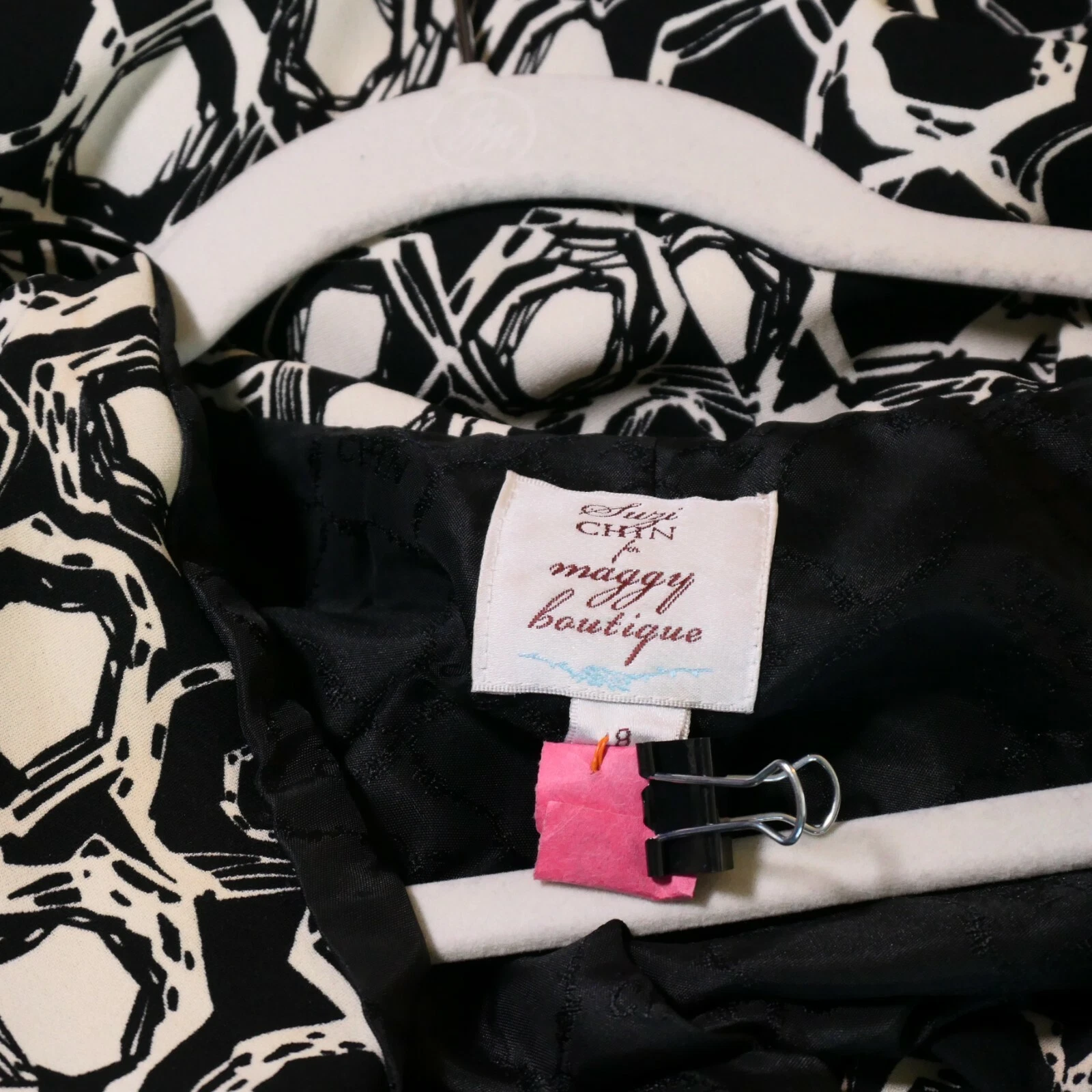 OFF WHITE Abito Suzi Chin per Maggy Boutique manica a sbuffo nero e bianco sporco taglia 8 foderato