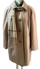 London Fog Women’s Raglan Button Front Wool Coat XL Oatmeal Heather Plaid Scarf