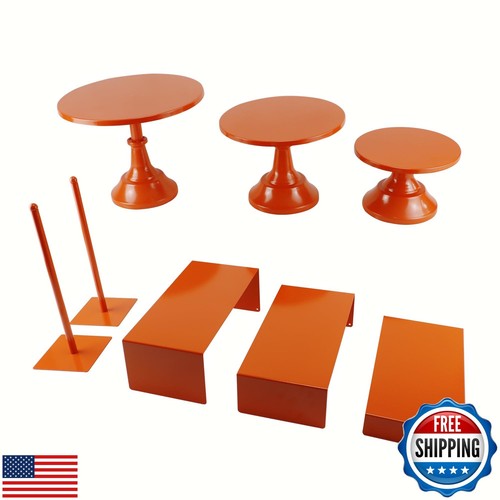 FESTLOVE Set of 8 Orange Cake Stands Donut Holder Round Metal Dessert Display