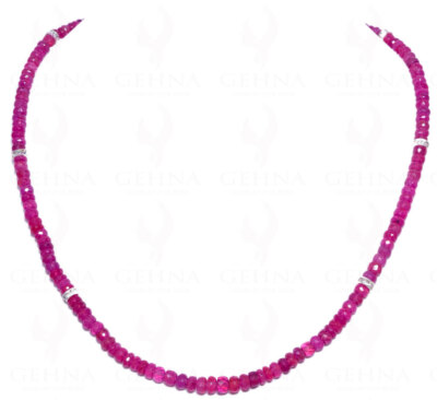 Ruby Gemstone Faceted Round Beads With Silver Roundels