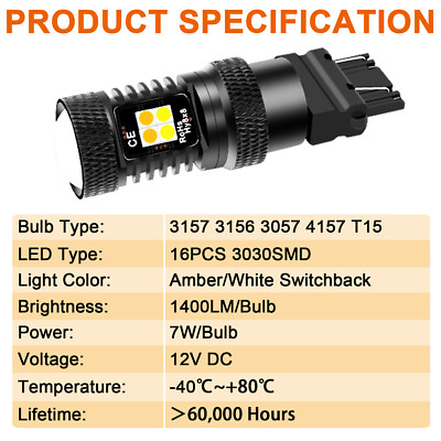 KaiDengZhe 3157 3057 3057LL P27/7W Amber LED Turn Signals Light Bulbs KaiDengZhe 3157 3057 3057LL P27/7W Amber LED Turn Signals Light Bulbs