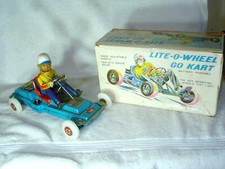 Vintage Japan Tin 1960  s Battery Op. "Lite-o-Wheel Go Kart" - With Original Box