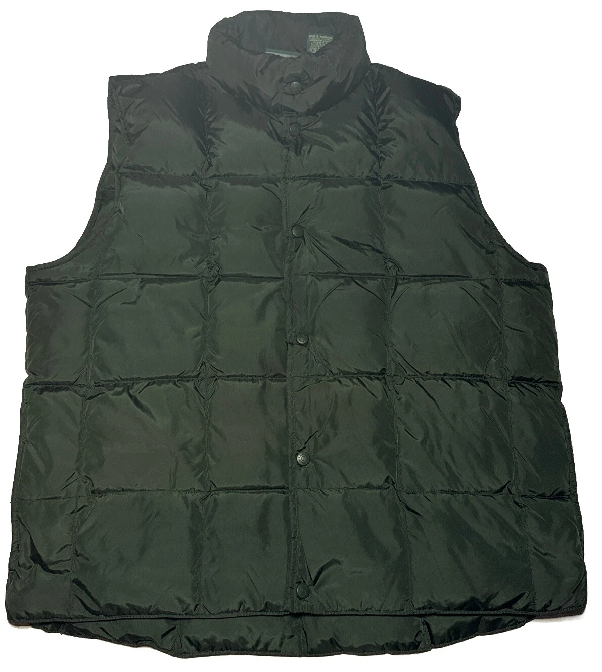 LL Bean 80% Goose Down Puffer Vest Mens Large Snap Button Dark Green Nylon