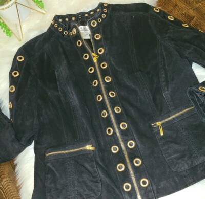 Aria LeatherJacket Punk Style Slim Fit Coat With Grommets Size XL Black