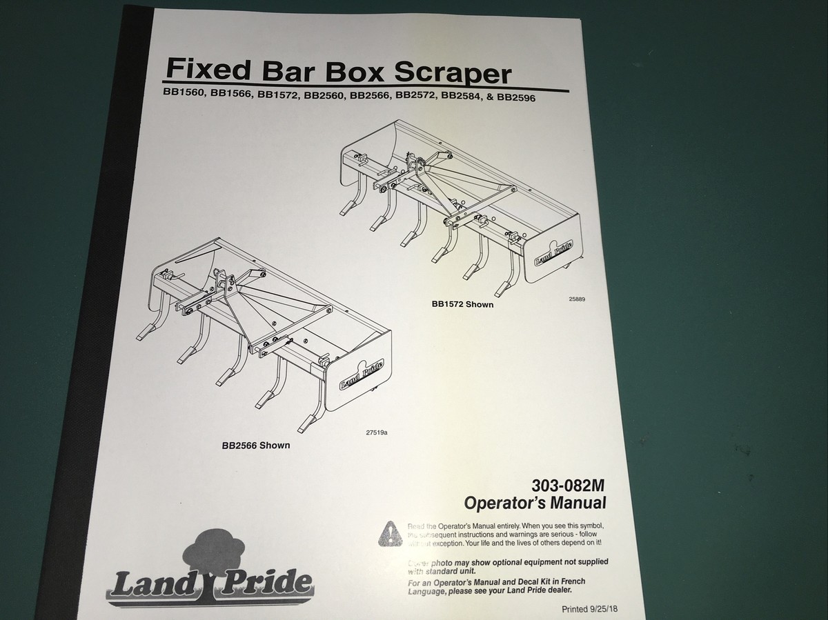 Operator manual Landpride Fixed Bar Box Scraper 303-082M