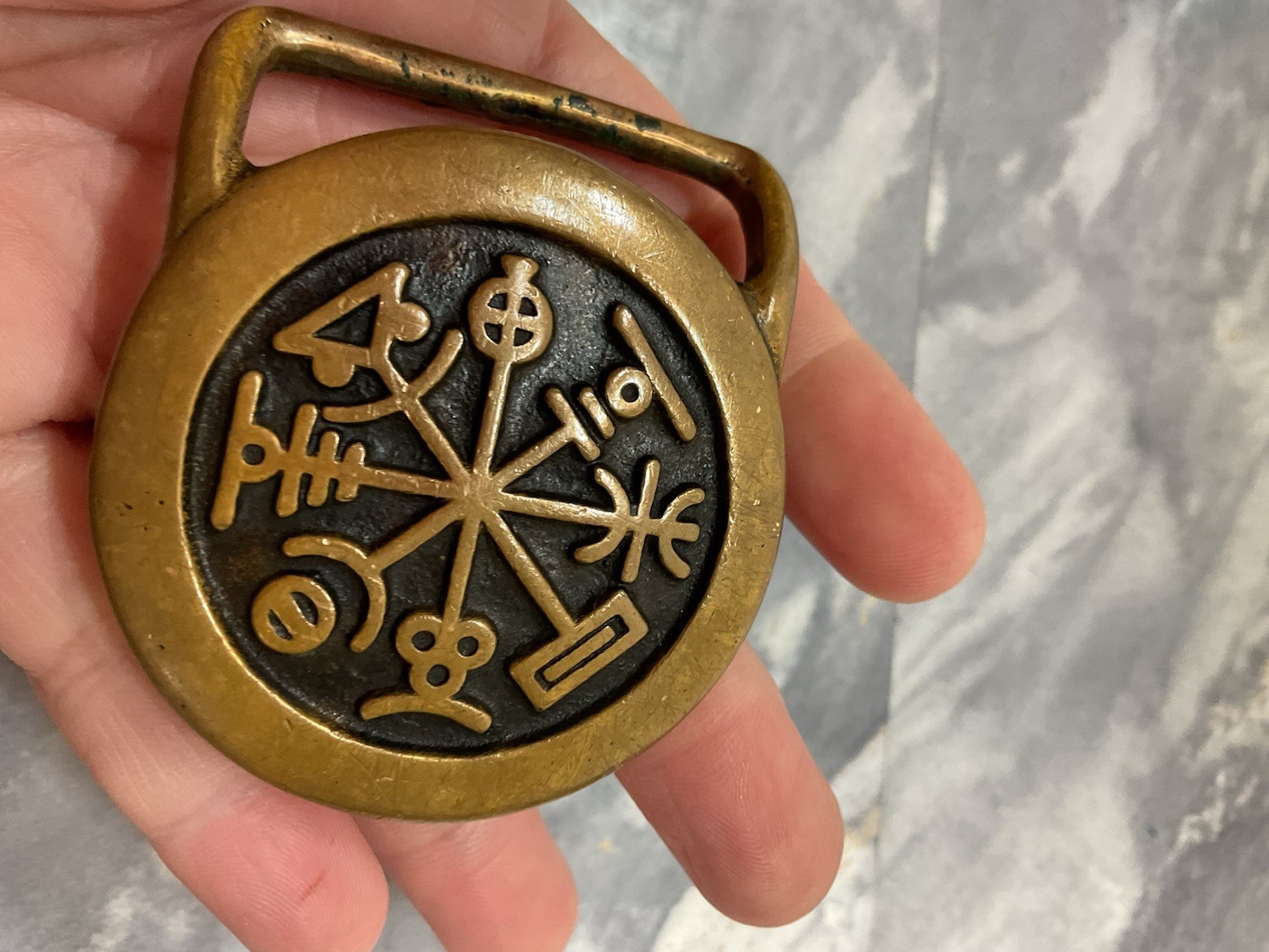 1974 Tech Ether Guild solid brass belt buckle fea… - image 8