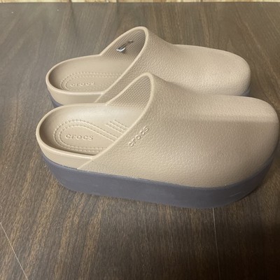 Crocs Dylan Platform Clog Women Sepia Leather Look Mules Shoes Size 6 nwot