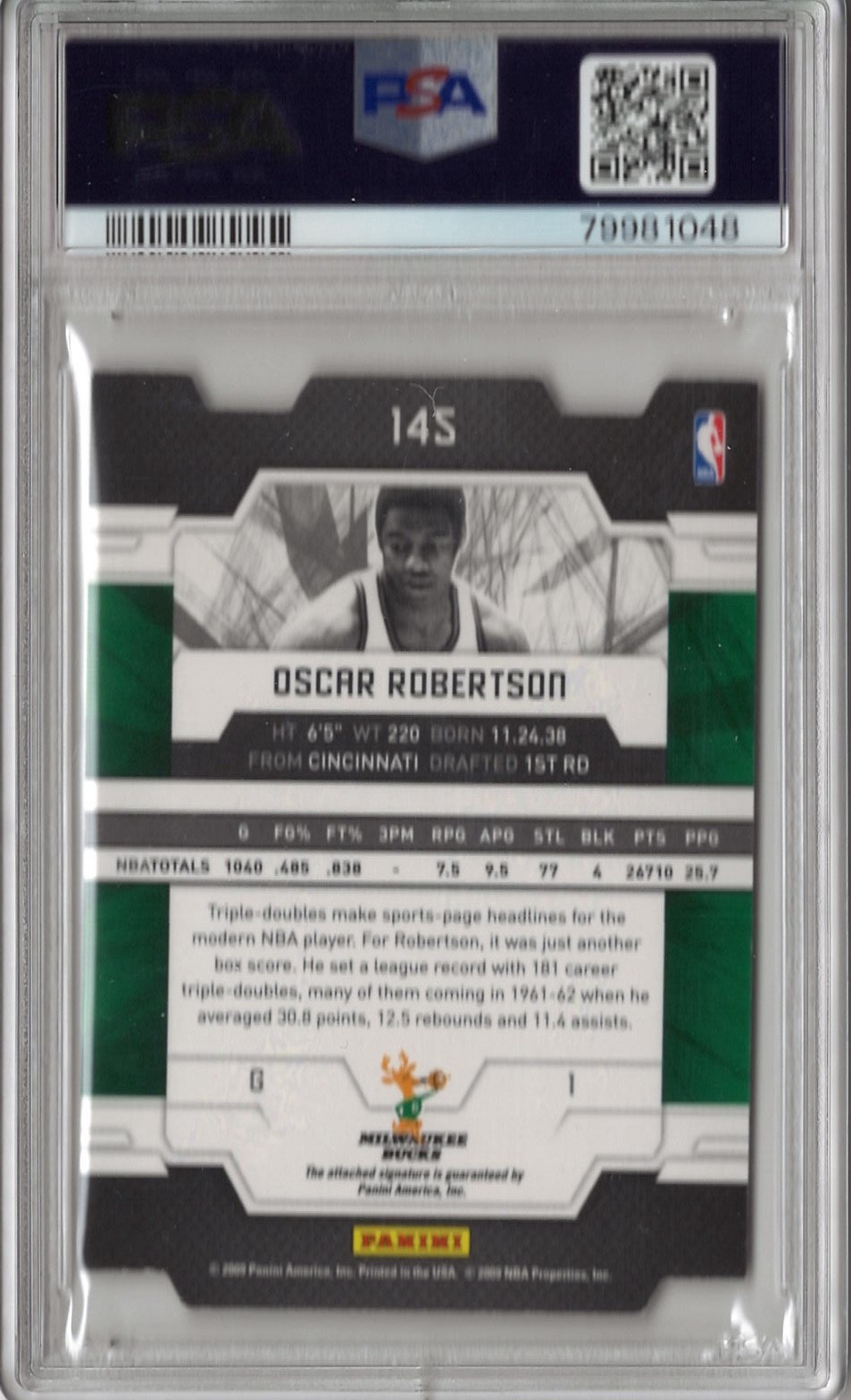 Oscar Robertson - 2009 Panini Donruss Elite Die Cut Black Auto 1/1!!!! view 2