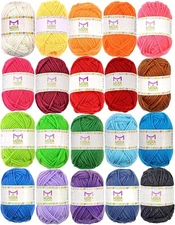 20 Acrylic Yarn Skeins - 438 Yards Multicolored in 20 Skeins, Bright 