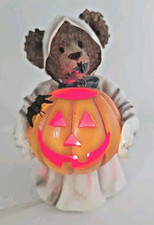 Vintage Resin Halloween Teddy Bear Ghost w/ Jack-O-Lantern  Bats Works U267