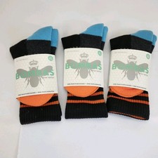 Bombas Crew Socks Youth XS 3 Pair Black With Blue  Orange Stripe