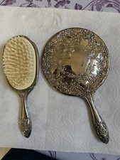 Vintage Ornate Silver-Tone Vanity Set Hand Mirror with Matching Brush  Comb