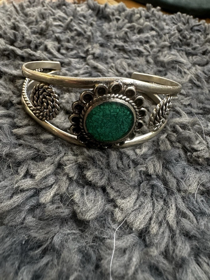 Brazalete antiguo turquesa y plata de México/nativo americano Foto 3 de 4