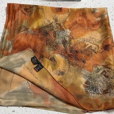 VTG Silk Abstract Shell Patterned 29  Square Scarf Fall colors Japan/London chic