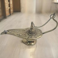 Aladin Öllampe Messing Gold-Finish handgefertigtes Dekor Stück Geist Stil...