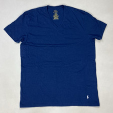 Polo Ralph Lauren Blank V-neck T-shirt Men Large Blue Pony White Short Sleeve