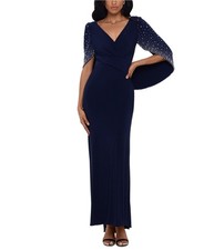 Betsy Adam Womens Embellished Gown Dress, navy, 4
