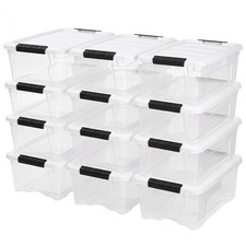 IRIS USA Stackable 13 Qt Storage Organizer Bins with Lids, Clear/White, 12-Pack
