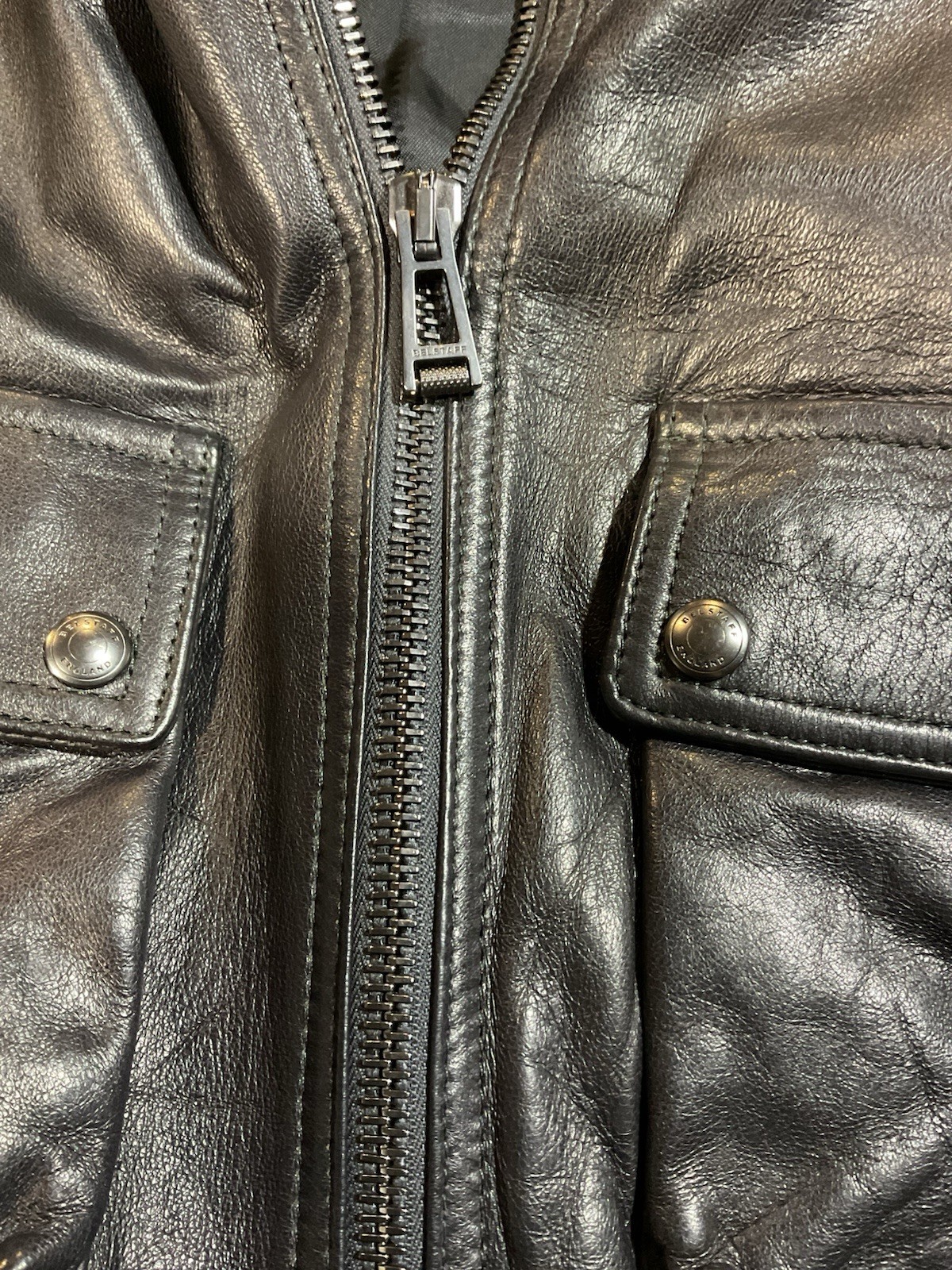 Belstaff Men's Black Leather Jacket UK 46/XL - Excellent Condition image 3